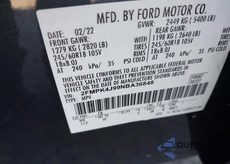 2022 Ford Edge Sel z USA, uszkodzony, nr VIN 2FMPK4J99NBA36848